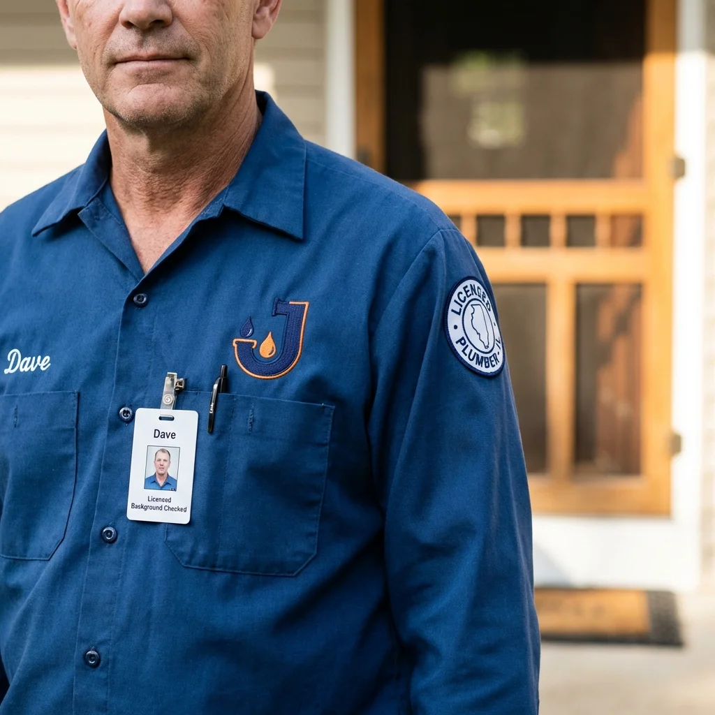 Licensed plumber showing ID badge in Machiasport, ME