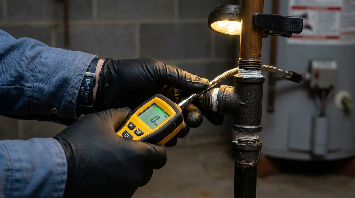Gas leak detection with electronic sniffer by Johns Plumbing LLC in Machiasport