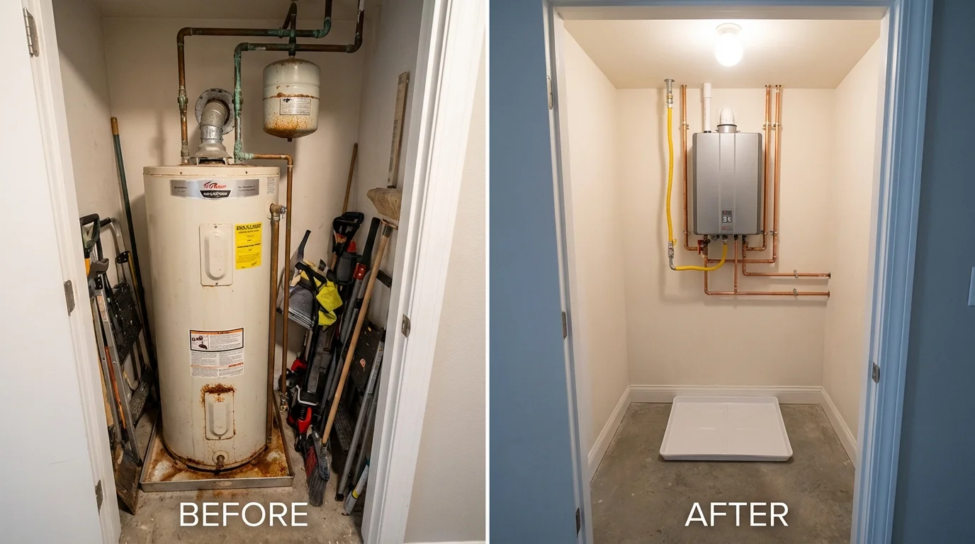 Tank water heater versus wall-mounted tankless unit comparison for Machiasport, ME homeowners