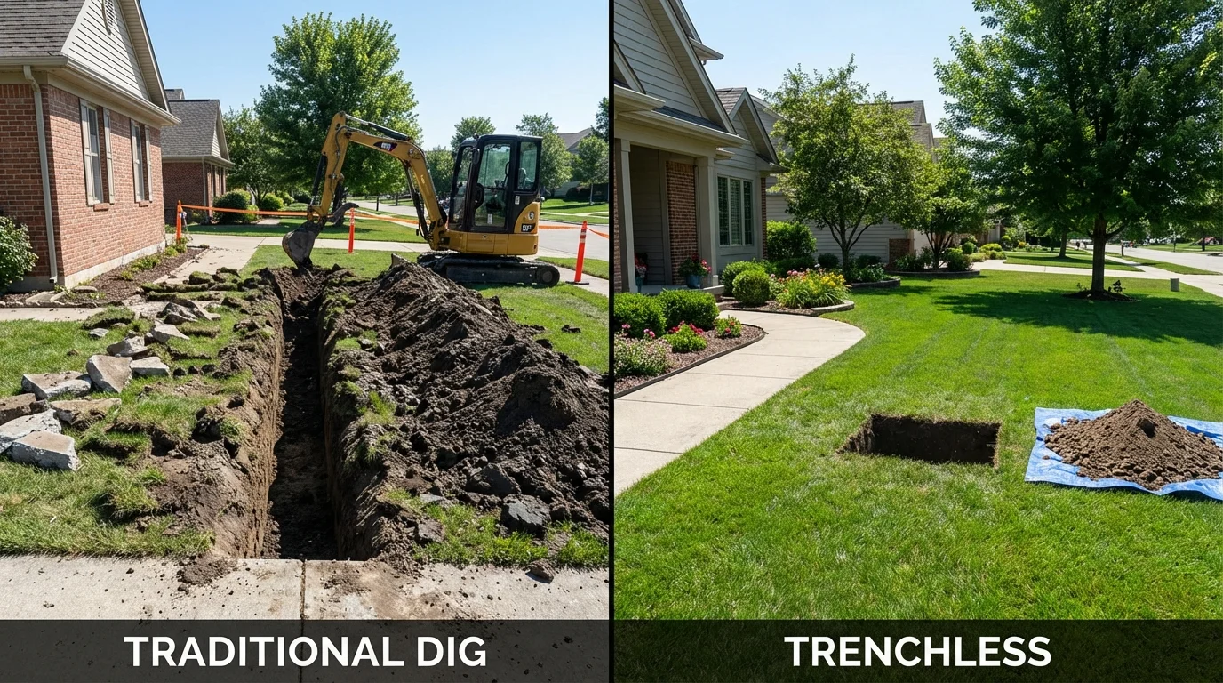 Trenchless sewer repair with minimal yard damage versus traditional excavation in Machiasport, ME